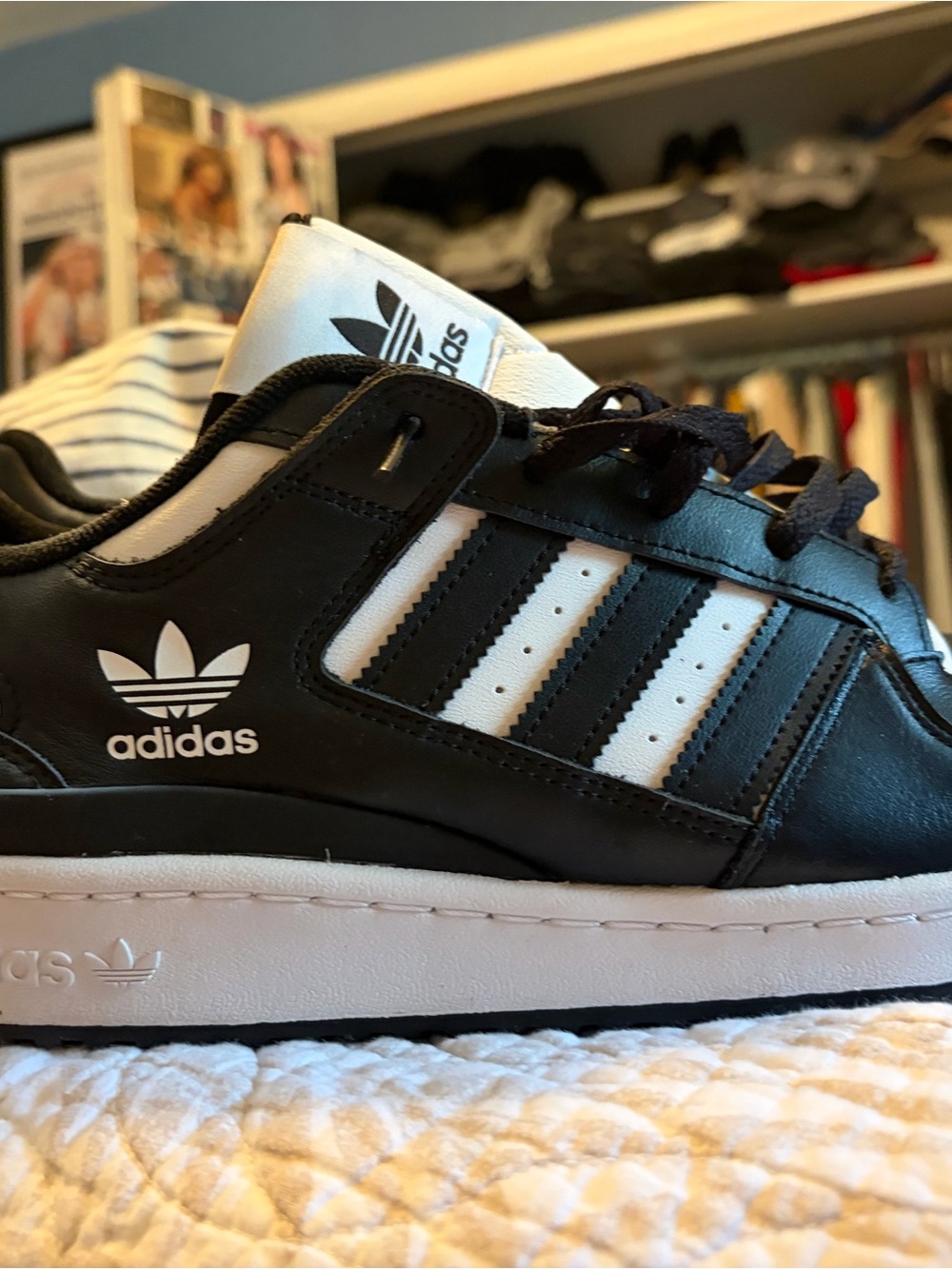 adidas Black and White Three-Stripe Low-Top Sneakers